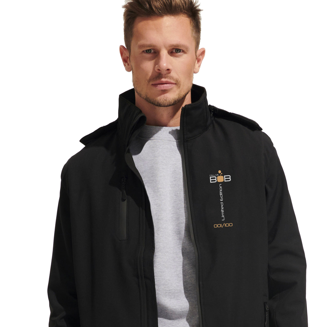 Madagascar, men's recycled polyester softshell jacket with hood and removable sleeves